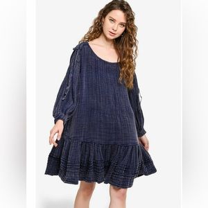 Free People Washed Ashore Mini Dress Oversized Ruffle Long Sleeve
